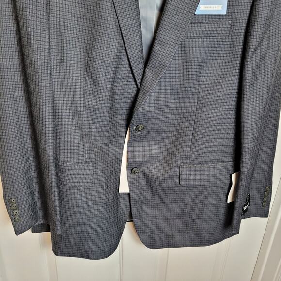 Haggar Blazer Mens 48L Navy Plaid Tailored Sport Coat Jacket Career Business New - Picture 2 of 16